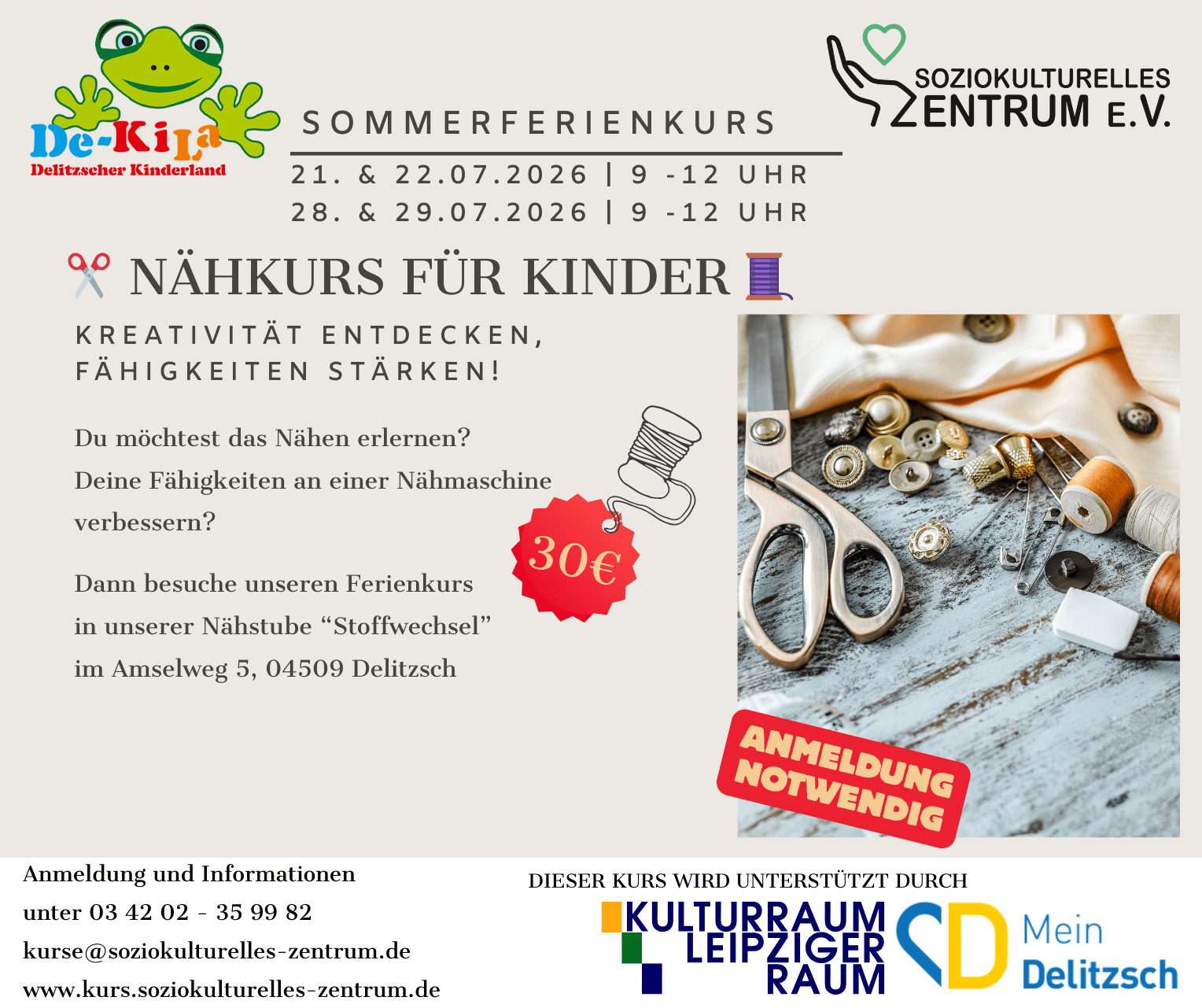 Nähkurs für Sommerferien